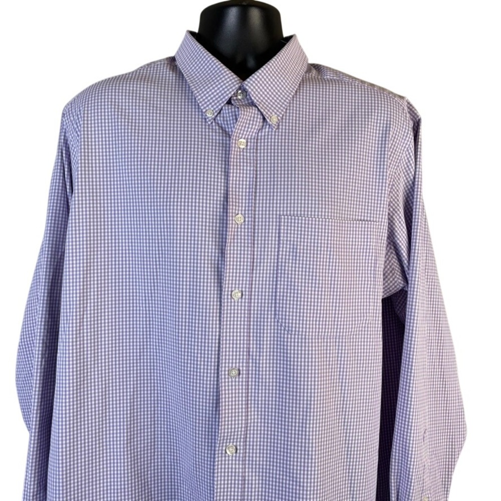 Nautica Navtech Mens XL Purple White Gingham Non-Iron Stretch Button Down Shirt